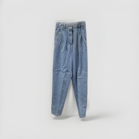 Crazy Horse Women’s Vintage 1980s Embroidered Pocket Light Wash Pleated Jeans - Picture 1 of 9